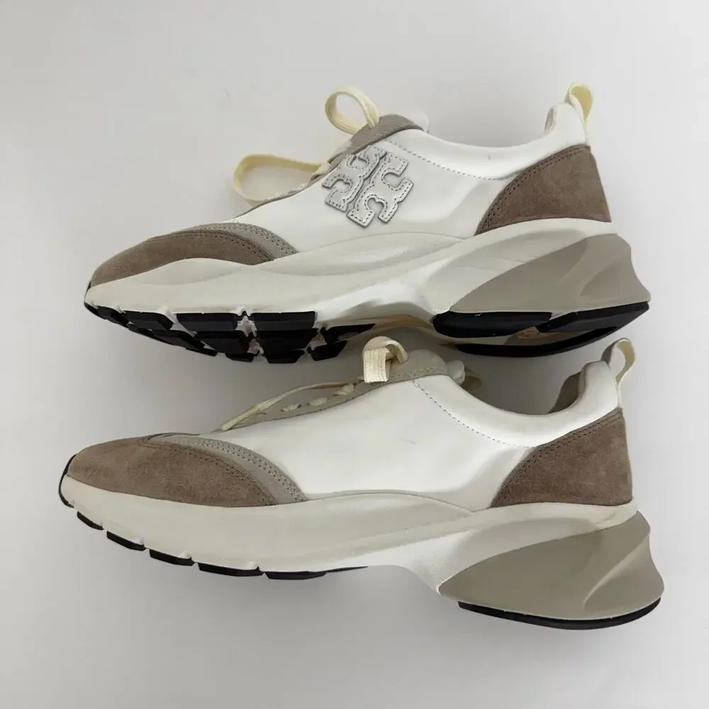 Tory Burch Good Luck Trainer Sneakers Suede Trim White/Tan Women's 9.5M